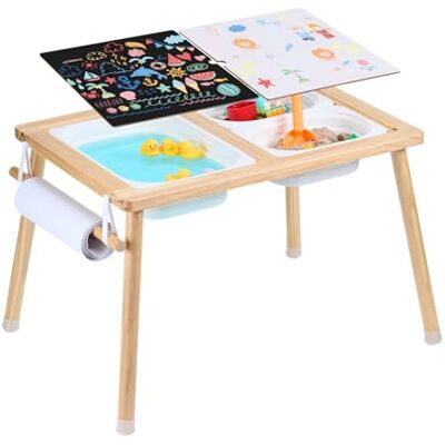 VEVOR Sensorische tafel voor kinderen met 3 opvouwbare opbergbakken en papierrolhouder, zand- en watertafel, sensorische tekentafel van hout, cadeaus voor kinderen VEVOR Sensorische tafel voor kinderen met 3 opvouwbare opbergbakken en papierrolhouder, zand- en watertafel, sensorische tekentafel van hout, cadeaus voor kinderen