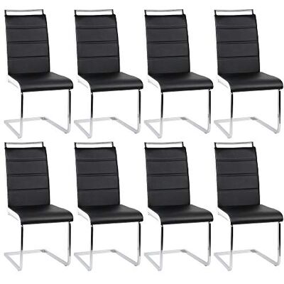 LANTUS Set van 8 eetkamerstoelen of keukenstoelen met gevoerde zitting en verchroomde voet, cantilever stoel, 8 stoelen, getest door SGS (4 roosters (zwart + wit), 8 stuks) LANTUS Set van 8 eetkamerstoelen of keukenstoelen met gevoerde zitting en verchroomde voet, cantilever stoel, 8 stoelen, getest door SGS (4 roosters (zwart + wit), 8 stuks)