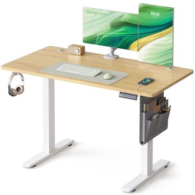 SONGMICS Elektrisch bureau, in hoogte verstelbaar, 120 x 60 cm, geheugenfunctie, 4 hoogtes, USB-C-poort, organizer, voor thuiswerk, goudkleurig eiken LSD132YA01 SONGMICS Elektrisch bureau, in hoogte verstelbaar, 120 x 60 cm, geheugenfunctie, 4 hoogtes, USB-C-poort, organizer, voor thuiswerk, goudkleurig eiken LSD132YA01