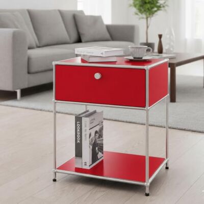 Floordirekt Concept Epure MK-139 metalen rek, rood, 50 × 40 × 65 cm Compact bijzetrek met lade, twee planken en verstelbare poten Floordirekt Concept Epure MK-139 metalen rek, rood, 50 × 40 × 65 cm Compact bijzetrek met lade, twee planken en verstelbare poten