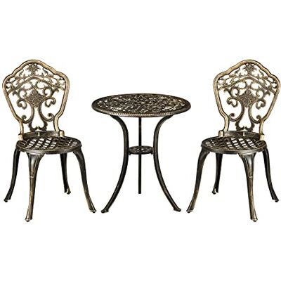 Outsunny Bistroset voor tuin, tafel, 2 stoelen, 2 personen, brons Outsunny Bistroset voor tuin, tafel, 2 stoelen, 2 personen, brons