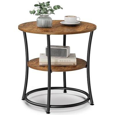 VASAGLE bijzettafel rond, banktafel, 2 planken, woonkamer, slaapkamer, eenvoudige montage, metaal, industrieel ontwerp, vintage, donkerbruin LET56BX VASAGLE bijzettafel rond, banktafel, 2 planken, woonkamer, slaapkamer, eenvoudige montage, metaal, industrieel ontwerp, vintage, donkerbruin LET56BX