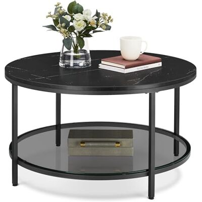 VASAGLE LCT071B58 Salontafel met glasplaat en grote opbergruimte, voor woonkamer, bank, eenvoudige montage, moderne stijl, zwart marmer en inktzwart VASAGLE LCT071B58 Salontafel met glasplaat en grote opbergruimte, voor woonkamer, bank, eenvoudige montage, moderne stijl, zwart marmer en inktzwart