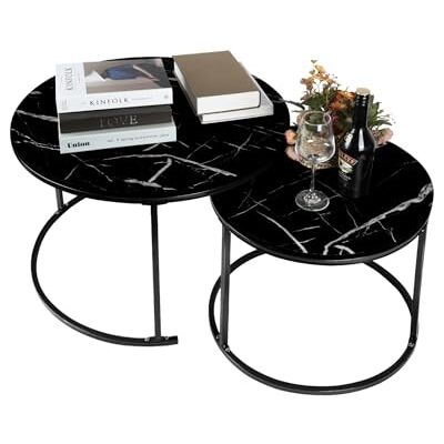 LANTUS Salontafel voor woonkamer, geschikt voor ramen en erker, 2-delige koffietafel, moderne ronde salontafel, ronde uitschuiftafel, B (60 x 60 x 45 e 40 x 40 x 38) Marmo Nero LANTUS Salontafel voor woonkamer, geschikt voor ramen en erker, 2-delige koffietafel, moderne ronde salontafel, ronde uitschuiftafel, B (60 x 60 x 45 e 40 x 40 x 38) Marmo Nero