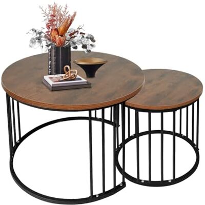LANTUS Salontafel voor woonkamer, geschikt voor ramen en erker, koffietafel, 2-delig, moderne ronde salontafel, ronde uitschuiftafel, rond, (60 x 60 x 45 cm en 40 x 40 x 38 cm) gebrand hout en zwart LANTUS Salontafel voor woonkamer, geschikt voor ramen en erker, koffietafel, 2-delig, moderne ronde salontafel, ronde uitschuiftafel, rond, (60 x 60 x 45 cm en 40 x 40 x 38 cm) gebrand hout en zwart