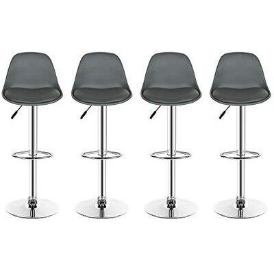 RELOVE 4 stuks, barkrukken, keukenkrukken, barstoel, 360 graden draaibaar, in hoogte verstelbaar, moderne barkruk, hoge kruk met rugleuning van kunstleer (grijs-4 stuks) RELOVE 4 stuks, barkrukken, keukenkrukken, barstoel, 360 graden draaibaar, in hoogte verstelbaar, moderne barkruk, hoge kruk met rugleuning van kunstleer (grijs-4 stuks)