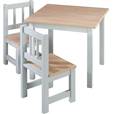 roba Woody tafel en 2 stoelen voor kinderen, dienblad en zitting in houtlook, krasbestendig, voor meisjes en jongens vanaf 2 jaar, grijs roba Woody tafel en 2 stoelen voor kinderen, dienblad en zitting in houtlook, krasbestendig, voor meisjes en jongens vanaf 2 jaar, grijs