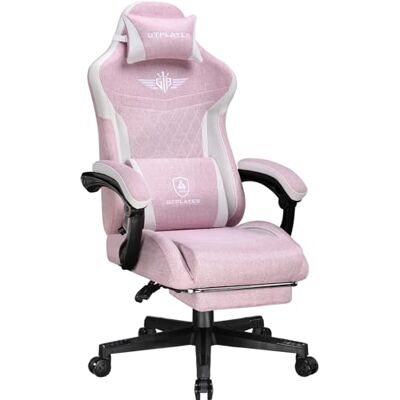 GTPLAYER Ergonomische gamingstoel, ademende linnen stof, met lendensteun, pc-stoel met vergrote rugleuning, belastbaar tot 150 kg, roze GTPLAYER Ergonomische gamingstoel, ademende linnen stof, met lendensteun, pc-stoel met vergrote rugleuning, belastbaar tot 150 kg, roze