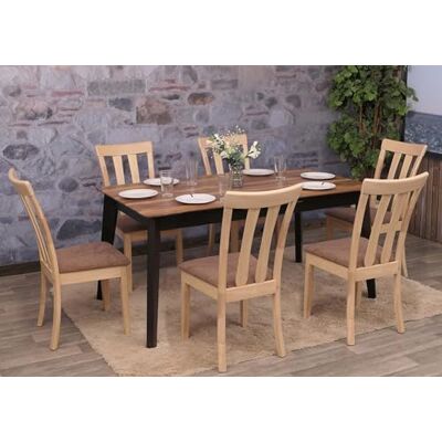 Mendler HWC-G46 Set van 6 eetkamerstoelen Stof en textiel Massief hout Natuurlijke structuur Bruin Mendler HWC-G46 Set van 6 eetkamerstoelen Stof en textiel Massief hout Natuurlijke structuur Bruin