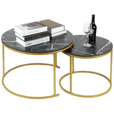LANTUS Set van 2 salontafels in marmer/bijzettafel voor woonkamer, diameter 60 + 40 cm, grote ronde tafel, wit marmerlook en frame van goudkleurig staal -B (60 x 60 x 45 e 40 x 40 x 38) Gamba Dorata LANTUS Set van 2 salontafels in marmer/bijzettafel voor woonkamer, diameter 60 + 40 cm, grote ronde tafel, wit marmerlook en frame van goudkleurig staal -B (60 x 60 x 45 e 40 x 40 x 38) Gamba Dorata
