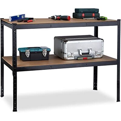 Relaxdays Werkbank met 2 niveaus, in hoogte verstelbaar, werkbank, staal, MDF, 90 x 120 x 60 cm, zwart Relaxdays Werkbank met 2 niveaus, in hoogte verstelbaar, werkbank, staal, MDF, 90 x 120 x 60 cm, zwart