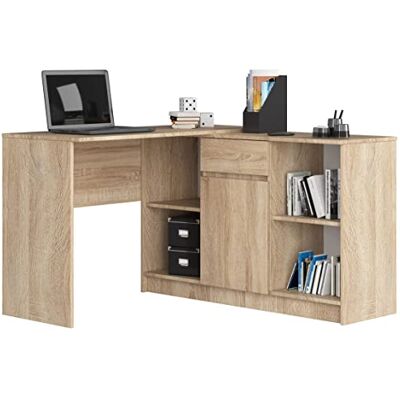 AKORD B-17 Hoekbureau 2-in-1 combi-bureau + commode met 1 lade, 1 opbergvak met deur en 2 open planken, 120 x 79/77 x 126 cm (b x h x d), 68 kg, Sonoma eiken AKORD B-17 Hoekbureau 2-in-1 combi-bureau + commode met 1 lade, 1 opbergvak met deur en 2 open planken, 120 x 79/77 x 126 cm (b x h x d), 68 kg, Sonoma eiken