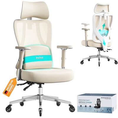 SONGMICS Ergonomische in hoogte verstelbare bureaustoel, gamingstoel met verstelbare lendensteun, hoofdsteun, armleuningen, verstelbare rugleuning, belasting 150 kg, camelbruin en wolkenwit SONGMICS Ergonomische in hoogte verstelbare bureaustoel, gamingstoel met verstelbare lendensteun, hoofdsteun, armleuningen, verstelbare rugleuning, belasting 150 kg, camelbruin en wolkenwit