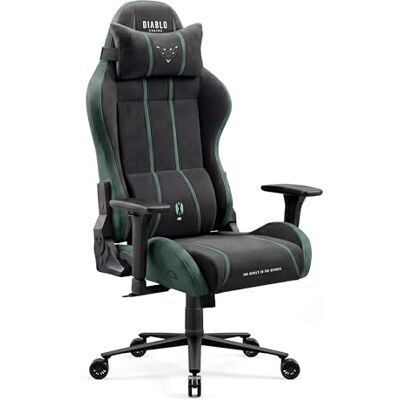 Diablo Gamingstoel, groot, ergonomisch, robuust, tot 160 kg, ademende stof, rugleuning, 140 graden kantelbaar, verstelbare armleuningen, lendensteun, kantoor, comfort, bosgroen Diablo Gamingstoel, groot, ergonomisch, robuust, tot 160 kg, ademende stof, rugleuning, 140 graden kantelbaar, verstelbare armleuningen, lendensteun, kantoor, comfort, bosgroen