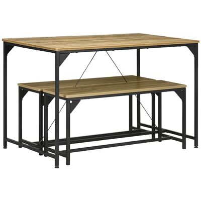 HOMCOM Eettafel en 2 banken, stalen structuur, tafel voor 4 personen, 120 x 70 x 75 cm, bank 100 x 30 x 45 cm, voor keuken, eetkamer, woonkamer, naturel en zwart HOMCOM Eettafel en 2 banken, stalen structuur, tafel voor 4 personen, 120 x 70 x 75 cm, bank 100 x 30 x 45 cm, voor keuken, eetkamer, woonkamer, naturel en zwart