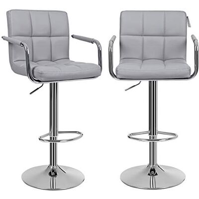 SONGMICS Barkrukken, Set van 2, Stoelen, Verstelbare hoogte, PU coating, 360° draaibaar, met armleuningen, Rugleuning en voetensteun, verchroomd frame, Grijs LJB93G SONGMICS Barkrukken, Set van 2, Stoelen, Verstelbare hoogte, PU coating, 360° draaibaar, met armleuningen, Rugleuning en voetensteun, verchroomd frame, Grijs LJB93G