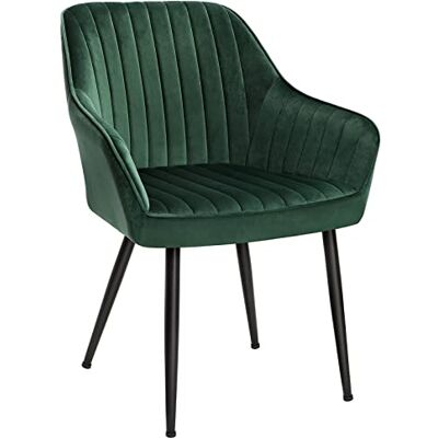 SONGMICS eetkamerstoel, fauteuil, gestoffeerde stoel met armleuningen, metalen poten, fluwelen bekleding, zitbreedte 49 cm, max. 110 kg, voor studeerkamer, woonkamer, slaapkamer, groen LDC087C01 SONGMICS eetkamerstoel, fauteuil, gestoffeerde stoel met armleuningen, metalen poten, fluwelen bekleding, zitbreedte 49 cm, max. 110 kg, voor studeerkamer, woonkamer, slaapkamer, groen LDC087C01