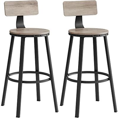 VASAGLE LBC026B02 Set van 2 barstoelen, hoge krukken, met rugleuning, keukenstoel, stalen frame, eenvoudige montage, hoogte van de zitting 73 cm, industriële stijl, greige en zwart Chaises Bar Cuisine, 99 cm de Haut, Montage Facile, Gris et Noir, Collec VASAGLE LBC026B02 Set van 2 barstoelen, hoge krukken, met rugleuning, keukenstoel, stalen frame, eenvoudige montage, hoogte van de zitting 73 cm, industriële stijl, greige en zwart Chaises Bar Cuisine, 99 cm de Haut, Montage Facile, Gris et Noir, Collec