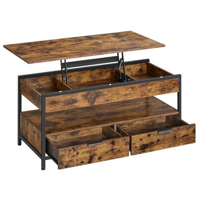 VASAGLE Salontafel, woonkamertafel met opklapbaar tafelblad Woonkamertafel, met open opbergruimte en verborgen vak, rustiek bruin en matzwart, collectie BARNET LCT209K01 VASAGLE Salontafel, woonkamertafel met opklapbaar tafelblad Woonkamertafel, met open opbergruimte en verborgen vak, rustiek bruin en matzwart, collectie BARNET LCT209K01