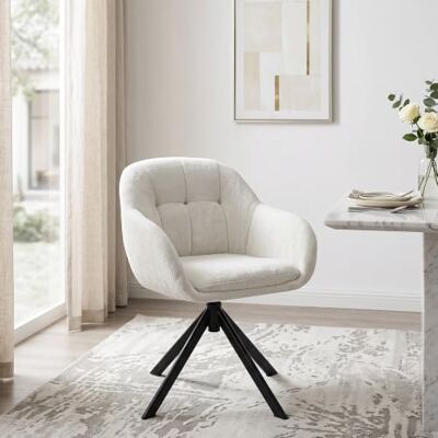 Duhome Eetkamerstoel, 360 graden draaibaar, beige Chenille Stoel Armleuningstoel, Kaptafel, Woonkamerstoel, Zitting Duhome Eetkamerstoel, 360 graden draaibaar, beige Chenille Stoel Armleuningstoel, Kaptafel, Woonkamerstoel, Zitting