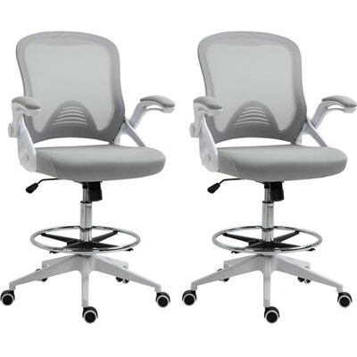 Vinsetto Set van 2 bureaustoelen, 64 x 60 x 106-126 cm (l x b x h), grijs/wit Vinsetto Set van 2 bureaustoelen, 64 x 60 x 106-126 cm (l x b x h), grijs/wit