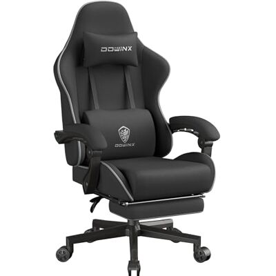 Dowinx Gamingstoel, lentekussen, ademende bureaustoel van hoogwaardige stof, ergonomische pc-stoel met hoofdsteun, draaibare bureaustoel met voetensteun, zwart Dowinx Gamingstoel, lentekussen, ademende bureaustoel van hoogwaardige stof, ergonomische pc-stoel met hoofdsteun, draaibare bureaustoel met voetensteun, zwart