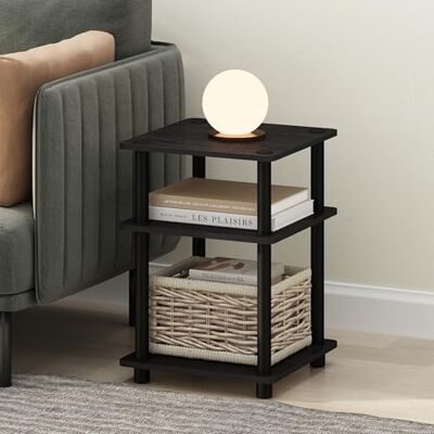 Furinno TURN-TUBE Bijzettafel met 3 niveaus met open rek, nachtkastje, nachtkastje, eenvoudige montage, voor woonkamer, slaapkamer, donker hout Furinno TURN-TUBE Bijzettafel met 3 niveaus met open rek, nachtkastje, nachtkastje, eenvoudige montage, voor woonkamer, slaapkamer, donker hout