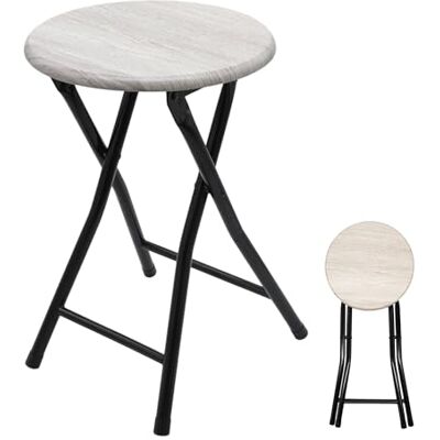 Spetebo Klapkruk van hout, klapstoel, metalen kruk met ronde houten zitting, zwart/naturel Spetebo Klapkruk van hout, klapstoel, metalen kruk met ronde houten zitting, zwart/naturel