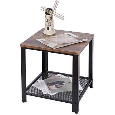 BAKAJI Koffietafel voor woonkamer, vierkant, modern industrieel design, metalen frame met onderste plaat van donker MDF-hout, afmetingen 40 x 45 cm BAKAJI Koffietafel voor woonkamer, vierkant, modern industrieel design, metalen frame met onderste plaat van donker MDF-hout, afmetingen 40 x 45 cm