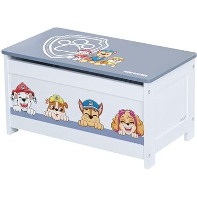 roba Paw Patrol Speelgoedkist voor kinderen, van hout, opbergbank, met veiligheidsscharnier met zachte sluiting, vanaf 18 maanden, motief honden, wit/blauw/grijs roba Paw Patrol Speelgoedkist voor kinderen, van hout, opbergbank, met veiligheidsscharnier met zachte sluiting, vanaf 18 maanden, motief honden, wit/blauw/grijs