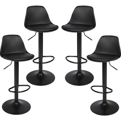 RELOVE Moderne barkruk hoge kruk met rugleuning van kunstleer, verstelbare draaibare keukenhoge stoel (4pc-B puur zwart) RELOVE Moderne barkruk hoge kruk met rugleuning van kunstleer, verstelbare draaibare keukenhoge stoel (4pc-B puur zwart)