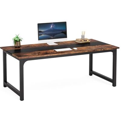 Tribesigns Groot modern computerbureau, 160 x 80 cm, computertafel, studiebureau, werkplek voor thuiskantoor, rustiek/zwart Tribesigns Groot modern computerbureau, 160 x 80 cm, computertafel, studiebureau, werkplek voor thuiskantoor, rustiek/zwart
