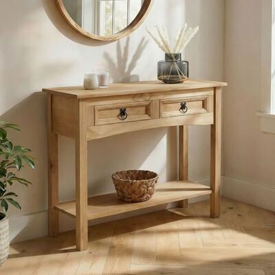 IDIMEX Salsa console, bijzettafel in Mexicaanse stijl met 2 laden en 1 plank, ideaal voor entree, van natuurlijk hout, massief grenen, getint/gewaxt oppervlak IDIMEX Salsa console, bijzettafel in Mexicaanse stijl met 2 laden en 1 plank, ideaal voor entree, van natuurlijk hout, massief grenen, getint/gewaxt oppervlak