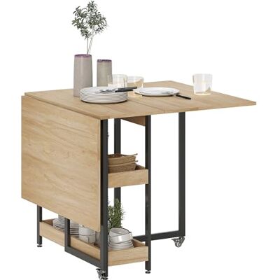 HOMCOM Eettafel, inklapbaar, uittrekbaar, op wieltjes, 4 personen, eiken HOMCOM Eettafel, inklapbaar, uittrekbaar, op wieltjes, 4 personen, eiken