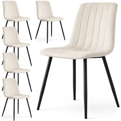 AKORD LIVO Set van 6 fluwelen gestoffeerde eetkamerstoelen, zwarte metalen poten, belastbaar tot 130 kg, voor keuken en eetkamer, 43,5 x 45,5 x 87 cm, beige AKORD LIVO Set van 6 fluwelen gestoffeerde eetkamerstoelen, zwarte metalen poten, belastbaar tot 130 kg, voor keuken en eetkamer, 43,5 x 45,5 x 87 cm, beige