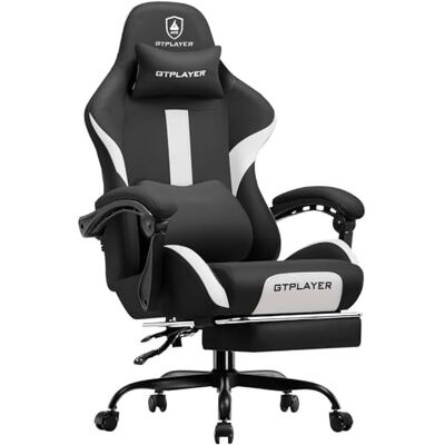 GTPLAYER Gamingstoel, bureaustoel, ademend, hoogwaardige stof, ergonomisch, verstelbaar, draaibaar, met voetensteun, zwart GTPLAYER Gamingstoel, bureaustoel, ademend, hoogwaardige stof, ergonomisch, verstelbaar, draaibaar, met voetensteun, zwart