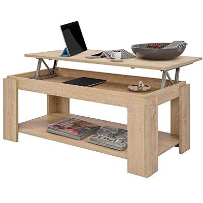 BAKAJI Salontafel voor woonkamer, met verhoging en container, tafel, bank, woonkamer, modern design, open, van hout, melamine, afmetingen 100 x 50 x 43 cm (beige) BAKAJI Salontafel voor woonkamer, met verhoging en container, tafel, bank, woonkamer, modern design, open, van hout, melamine, afmetingen 100 x 50 x 43 cm (beige)