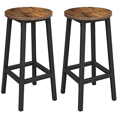 VASAGLE Barkruk, set van 2, ronde stoel, hoge keukenzitting, stalen frame, hoogte 65 cm, eenvoudige montage, industriële stijl, rustiek bruin en zwart LBC32X VASAGLE Barkruk, set van 2, ronde stoel, hoge keukenzitting, stalen frame, hoogte 65 cm, eenvoudige montage, industriële stijl, rustiek bruin en zwart LBC32X