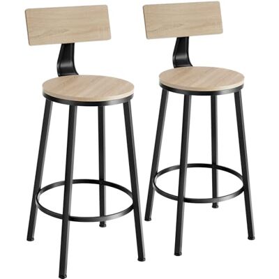 tectake ® Set van 2 barkrukken met rugleuning, houten krukken, bistrokrukken, industrieel, vintage, met voetensteun en rugleuning, hoge kruk, licht industrieel hout, Sonoma eiken tectake ® Set van 2 barkrukken met rugleuning, houten krukken, bistrokrukken, industrieel, vintage, met voetensteun en rugleuning, hoge kruk, licht industrieel hout, Sonoma eiken