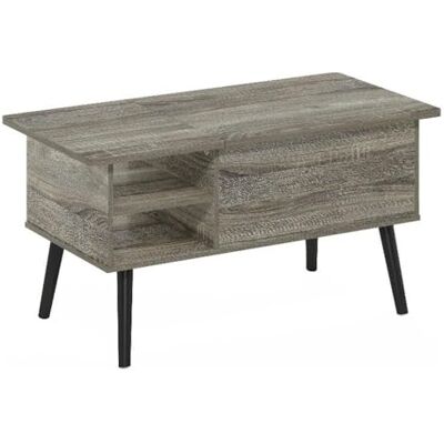 Furinno Salontafel met houten poten met verborgen vak en open zijplank voor woonkamer, bewerkt hout, Frans eikengrijs, 45 (D) x 89,9 (B) x 46,2 (H) cm Furinno Salontafel met houten poten met verborgen vak en open zijplank voor woonkamer, bewerkt hout, Frans eikengrijs, 45 (D) x 89,9 (B) x 46,2 (H) cm