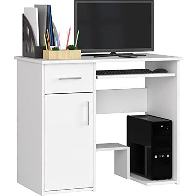 AKORD Jay 90 cm pc-bureau met 1 deur en 1 lade, 90 x 74 x 50 cm (b x h x d), gewicht 30,45 kg, wit/wit AKORD Jay 90 cm pc-bureau met 1 deur en 1 lade, 90 x 74 x 50 cm (b x h x d), gewicht 30,45 kg, wit/wit