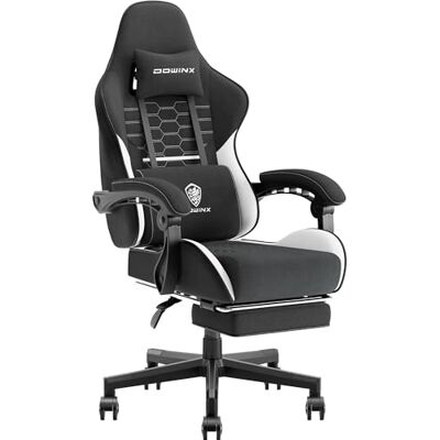 Dowinx Gamingstoel, bureaustoel, stoffen tas, massagekussen, ergonomische gamingstoel van stof met hoofdsteun en voetensteun Dowinx Gamingstoel, bureaustoel, stoffen tas, massagekussen, ergonomische gamingstoel van stof met hoofdsteun en voetensteun