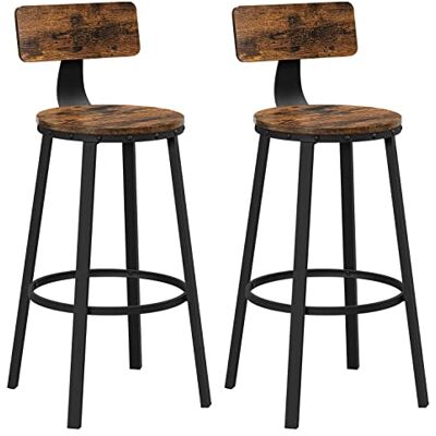 VASAGLE LBC026B01V1 Industriële barkruk, set van 2, keukenbarstoelen, met rugleuning, stalen frame, hoogte van de zitting 73 cm, eenvoudige montage, industriële stijl, rustiek bruin en zwart VASAGLE LBC026B01V1 Industriële barkruk, set van 2, keukenbarstoelen, met rugleuning, stalen frame, hoogte van de zitting 73 cm, eenvoudige montage, industriële stijl, rustiek bruin en zwart