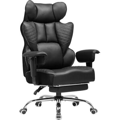 COMHOMA Ergonomische gamingstoel met verstelbare armleuningen, lendensteun met pocketvering voor grote en hoge personen, 150 kg, brede zwarte zitting COMHOMA Ergonomische gamingstoel met verstelbare armleuningen, lendensteun met pocketvering voor grote en hoge personen, 150 kg, brede zwarte zitting