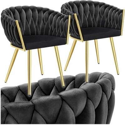 tectake Eetkamerstoelen van fluweel met armleuningen, strik-look, modern, voor woonkamer, keuken, make-uptafel, zwart/goud, 2 stuks tectake Eetkamerstoelen van fluweel met armleuningen, strik-look, modern, voor woonkamer, keuken, make-uptafel, zwart/goud, 2 stuks