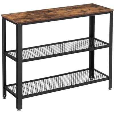 VASAGLE Consoletafel, gangtafel met 2 rasterplanken, bijzettafel, 101,5 x 35 x 80 cm, dressoir, woonkamer, gang, smal, staal, in industrieel ontwerp, Vintage bruin-zwart LNT81BX VASAGLE Consoletafel, gangtafel met 2 rasterplanken, bijzettafel, 101,5 x 35 x 80 cm, dressoir, woonkamer, gang, smal, staal, in industrieel ontwerp, Vintage bruin-zwart LNT81BX