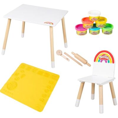 roba x Play-Doh Creatieve tafel- en stoelset voor kinderen vanaf 3 jaar – FSC-gecertificeerde houten speelset met 6 potten boetseerklei, 3 gereedschappen, grote 3D-mat BPA-vrij roba x Play-Doh Creatieve tafel- en stoelset voor kinderen vanaf 3 jaar – FSC-gecertificeerde houten speelset met 6 potten boetseerklei, 3 gereedschappen, grote 3D-mat BPA-vrij