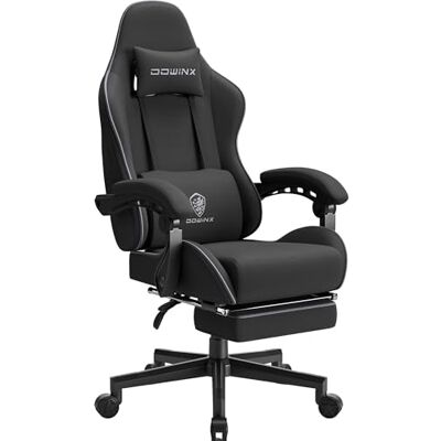 Dowinx Gamingstoel, ergonomische gamingstoel met lendensteun en voetensteun, draaibaar, verstelbaar, zwart Dowinx Gamingstoel, ergonomische gamingstoel met lendensteun en voetensteun, draaibaar, verstelbaar, zwart