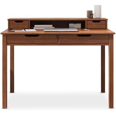 IDIMEX Bureau Raul L 114 cm van massief hout, kleur kastanje, met vier laden en een opbergnis, geïntegreerd display, ideaal voor kleine ruimte en thuiskantoor IDIMEX Bureau Raul L 114 cm van massief hout, kleur kastanje, met vier laden en een opbergnis, geïntegreerd display, ideaal voor kleine ruimte en thuiskantoor