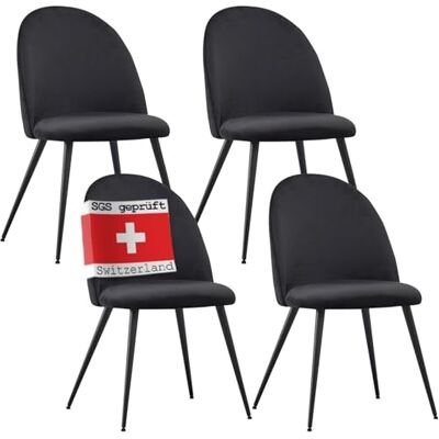 Albatros Capo Eetkamerstoelen met zwarte fluwelen bekleding, elegant vintage design, gevoerd, SGS gecertificeerd, keukenstoel, eetkamerstoel of woonkamerstoel, 4 stuks Albatros Capo Eetkamerstoelen met zwarte fluwelen bekleding, elegant vintage design, gevoerd, SGS gecertificeerd, keukenstoel, eetkamerstoel of woonkamerstoel, 4 stuks
